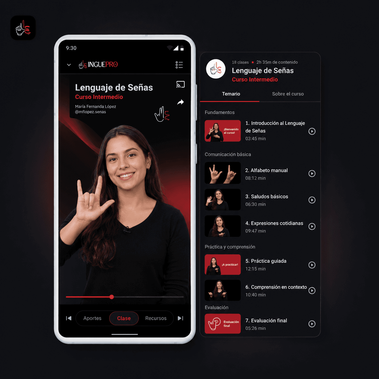 Mockup movil del campus LinguePro